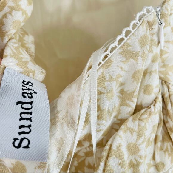 Sundays Cream White Ditsy Floral Strapless Ruffle Tie Back Mini Dress Small - Picture 8 of 11